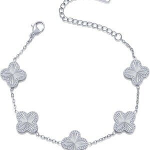 18K Gold Plated Clover Bracelet Dupes Gold Lucky Bracelet for Women Flower Four
